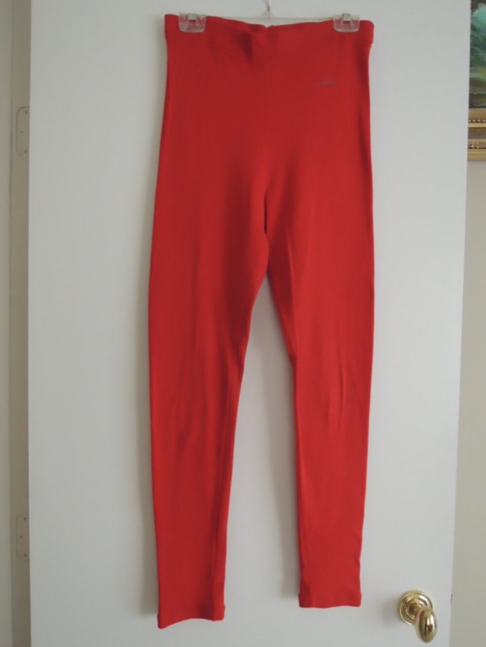 Ladies Leggings Size M (Tall) 100% Cotton Knit Pull On Red Leggins - FORENZA Vtg